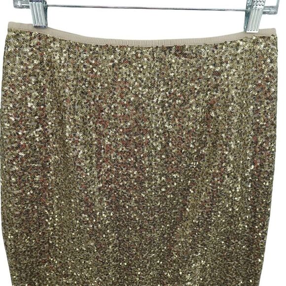 Chico's Gold Sequin Pencil Skirt S Back Zip Polyester - Picture 3 of 12
